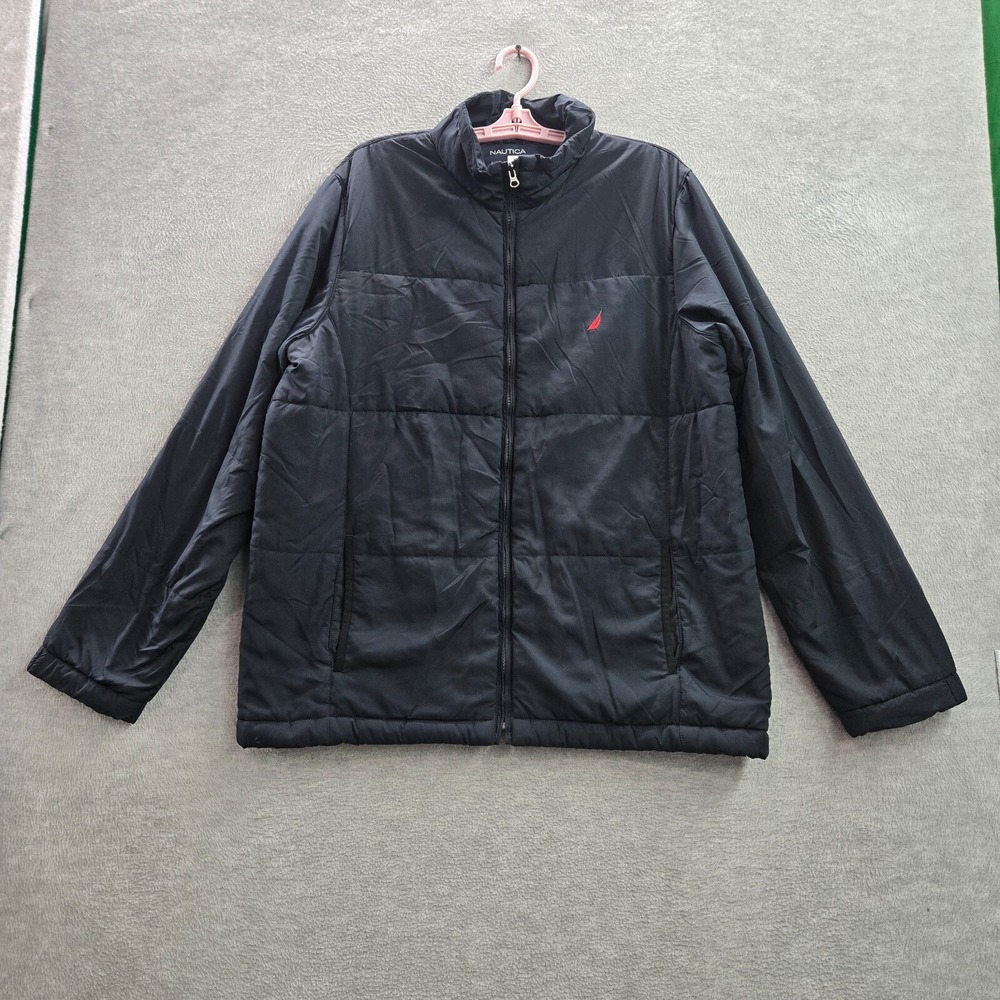 Nautica Men‎ Jacket L Black Sail Logo Long Sleeve Polyester Nylon Cotton